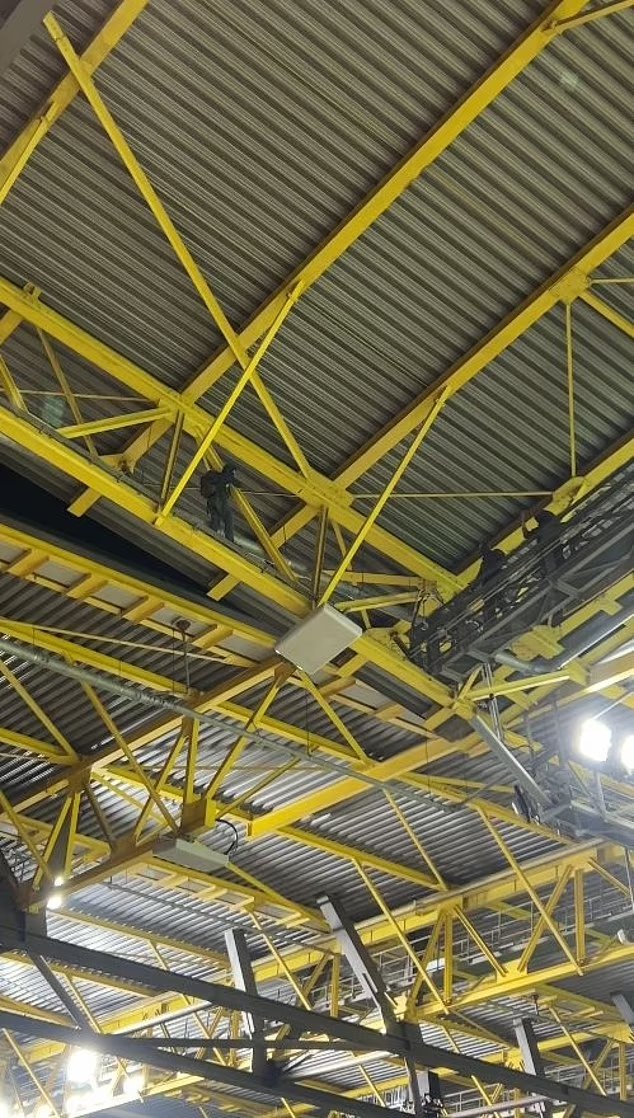 Человек залез под крышу стадиона матча Германия — Дания