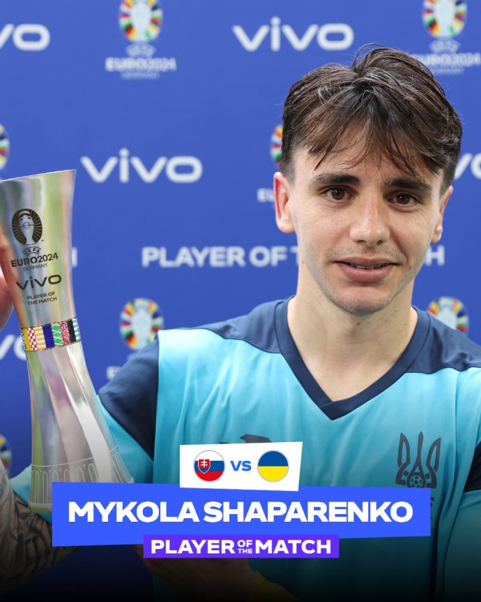 Шапаренко — лучший игрок матча Словакия — Украина